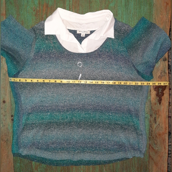 Studio Works Green & Blue Sweater, shirt combo, detachable necklace size 2x EUC - Picture 6 of 7